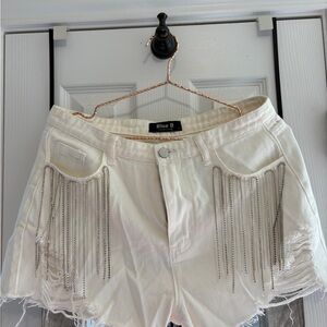 Blue B Women's White Fringe Jean Shorts